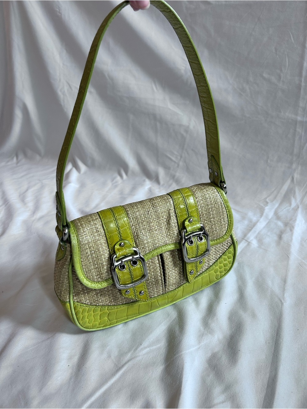 Cole Haan Chartreuse Straw Shoulder Bag